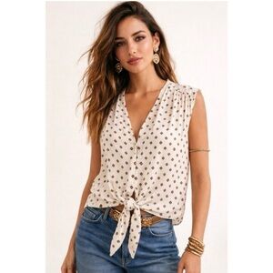 Free People Mornings in Marakeesh Cream Sleeveless Tie-Front Top size XS